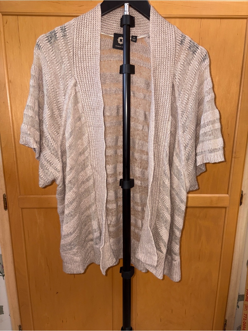 Amber Sun Knit Cardigan Open-Front Neutral Color Light Weight Size M